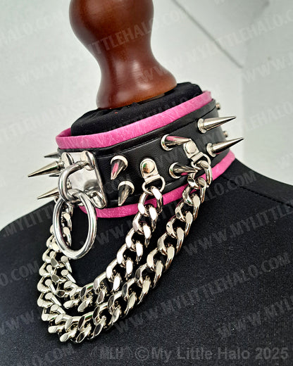 Pink & Black Spike, Ring & Chains Choker