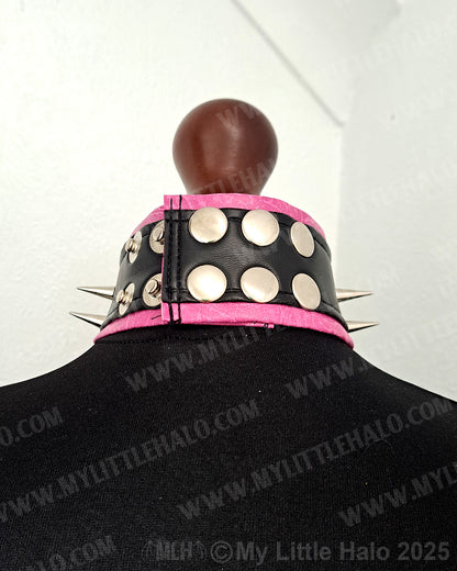 Pink & Black Spike, Ring & Chains Choker