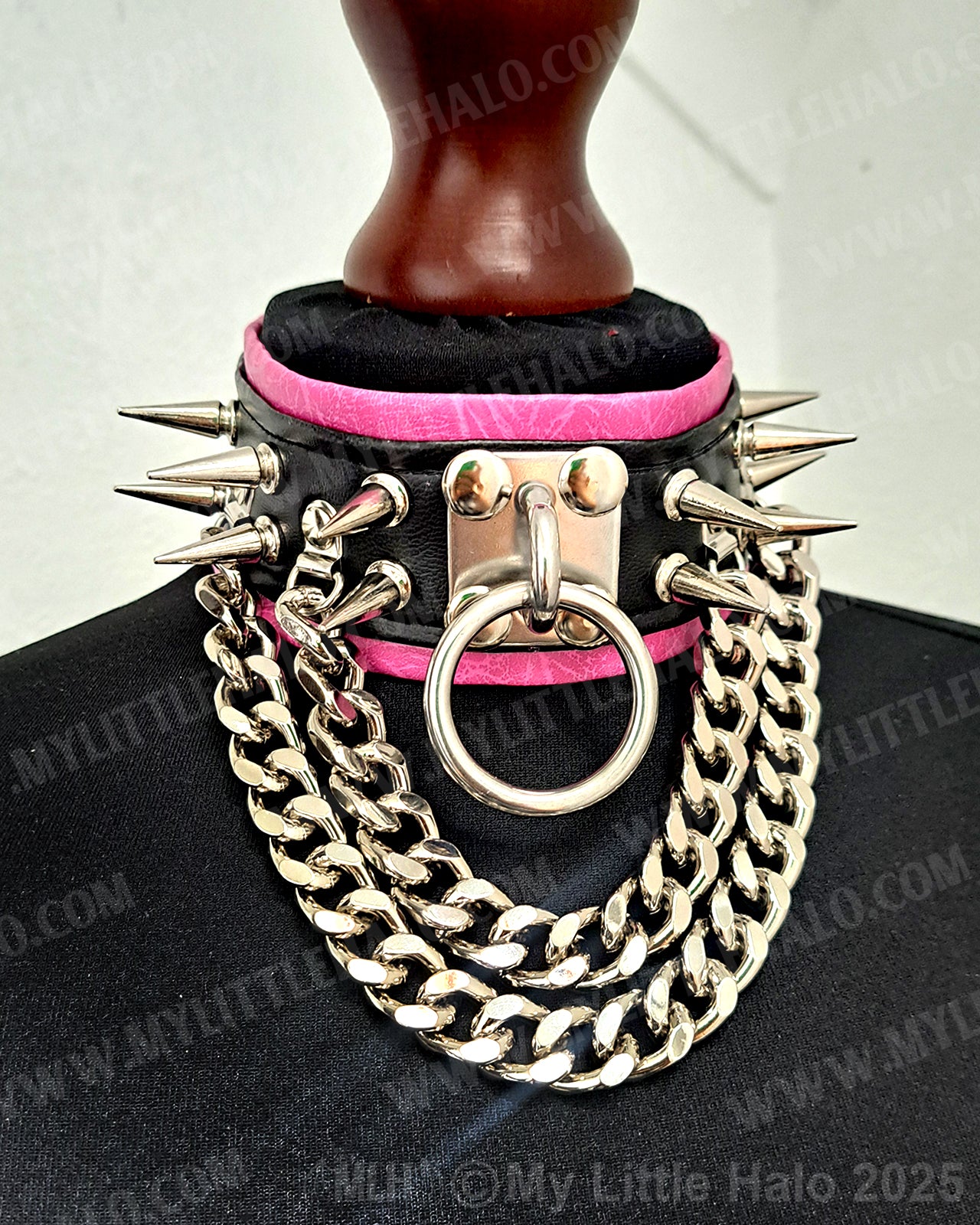 Pink & Black Spike, Ring & Chains Choker