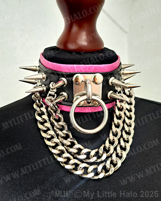 Pink & Black Spike, Ring & Chains Choker