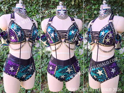 Purple, Teal & Silver Star Wrestling Set