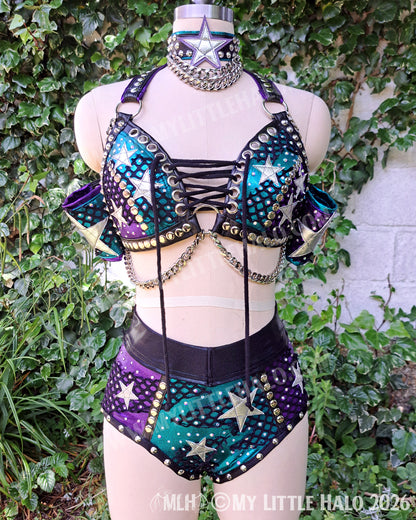 Purple, Teal & Silver Star Wrestling Set