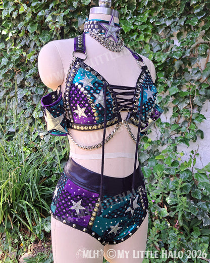 Purple, Teal & Silver Star Wrestling Set