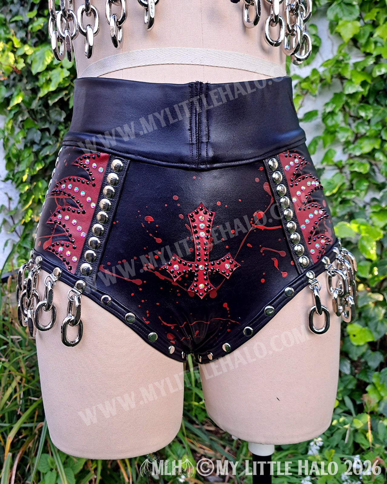 Red Flame, Blood Spatter & Chain 3 Piece Set – Bralette, Hotpants & Choker