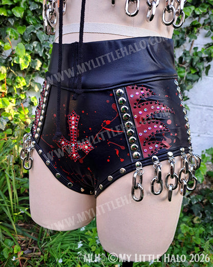 Red Flame, Blood Spatter & Chain 3 Piece Set – Bralette, Hotpants & Choker