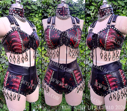 Red Flame, Blood Spatter & Chain 3 Piece Set – Bralette, Hotpants & Choker