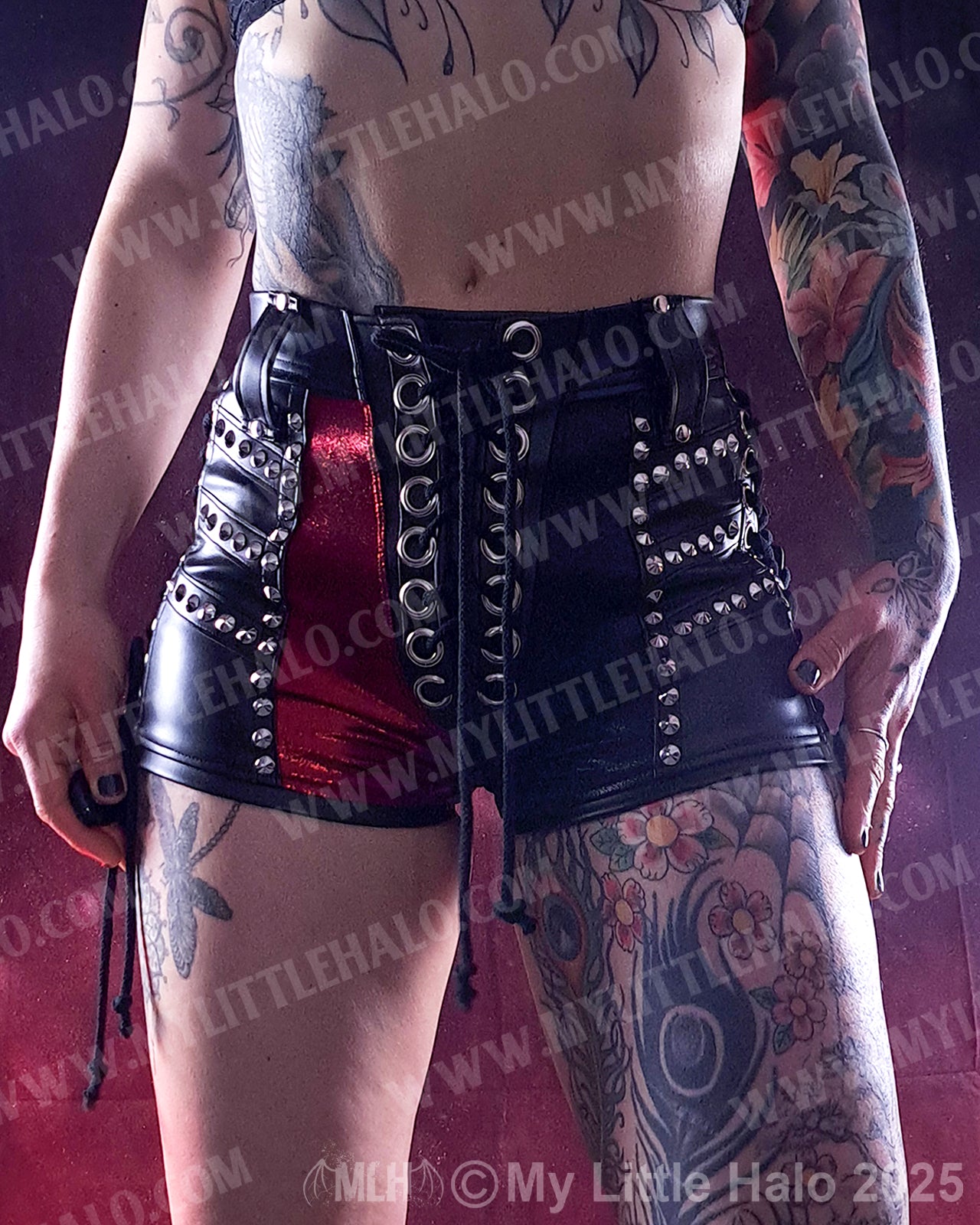 Red/Black Lace Up High Waist Shorts