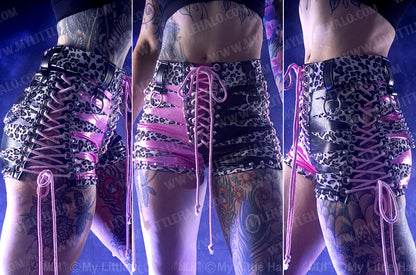 #10 Baby Pink & Black Cheetah Stripe Lace up Shorts