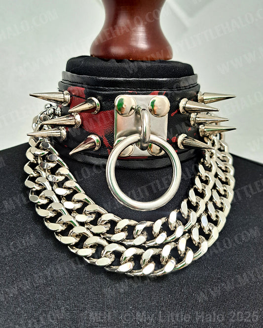 Silver Blood Splatter Spikes & Chains Choker