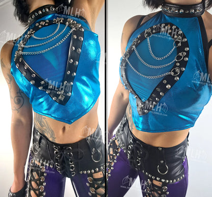 #12 Turquoise/Mesh Peephole Crop Top