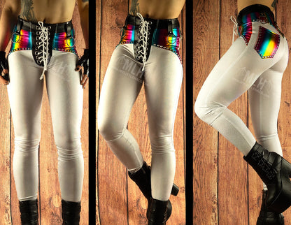 White/Rainbow High Waisted Skinnies