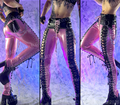 #2 Baby Pink & Black Front Lace up Pants