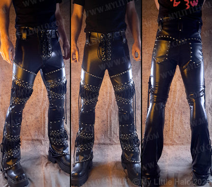Men's Leather & Spandex Straight Leg Rivet Pants