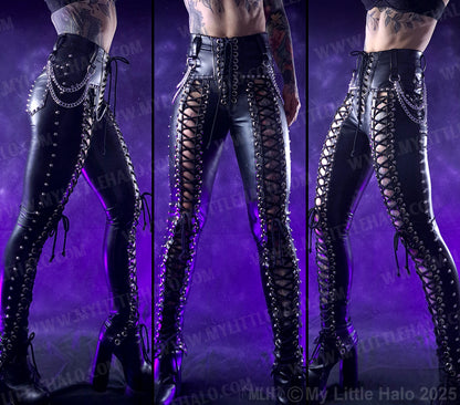 #14 High Waisted Black Wet Look Lace up Pants