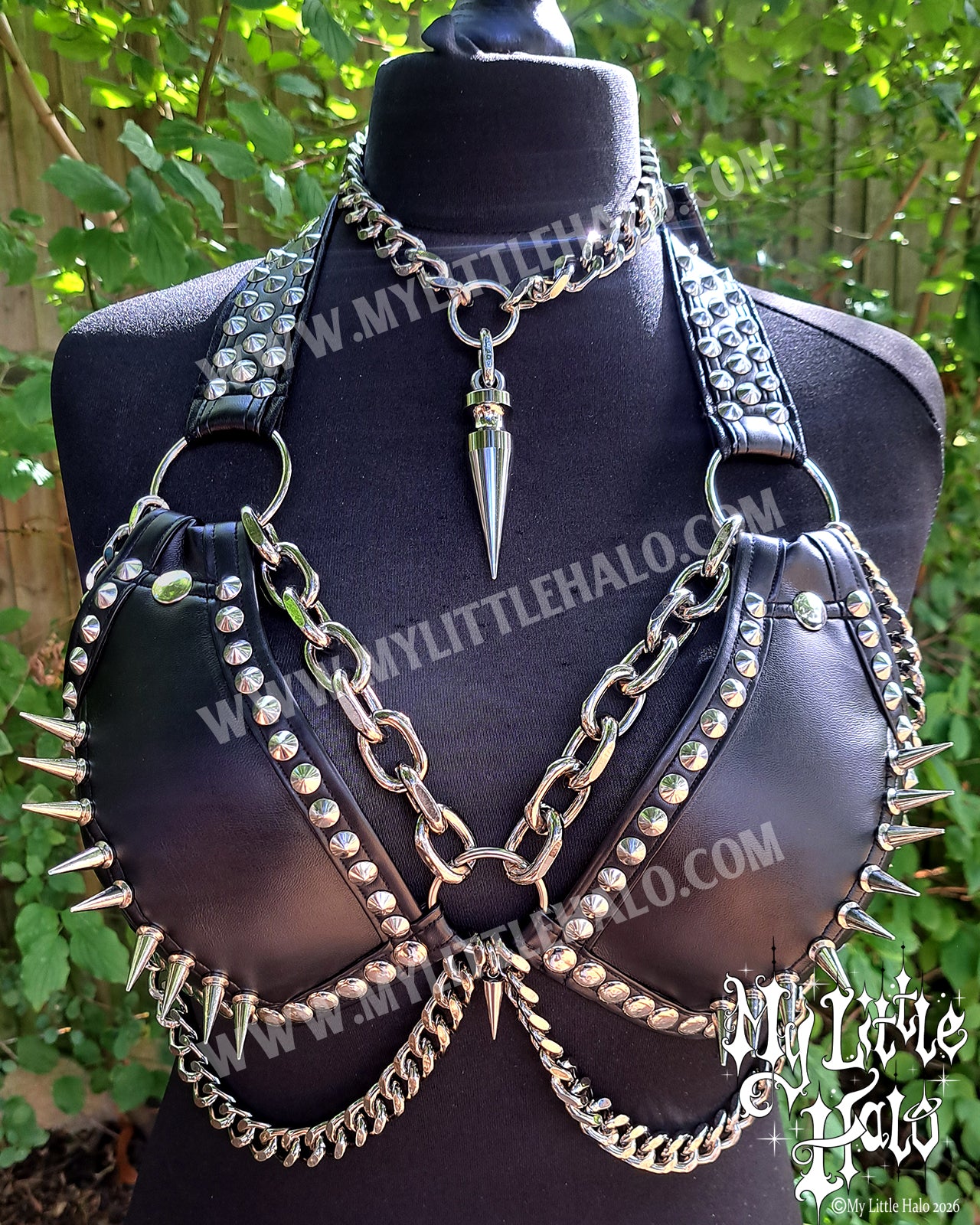 Black Chunky Chain Spiked Bikini Top