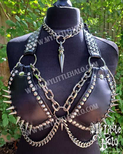 Black Chunky Chain Spiked Bikini Top
