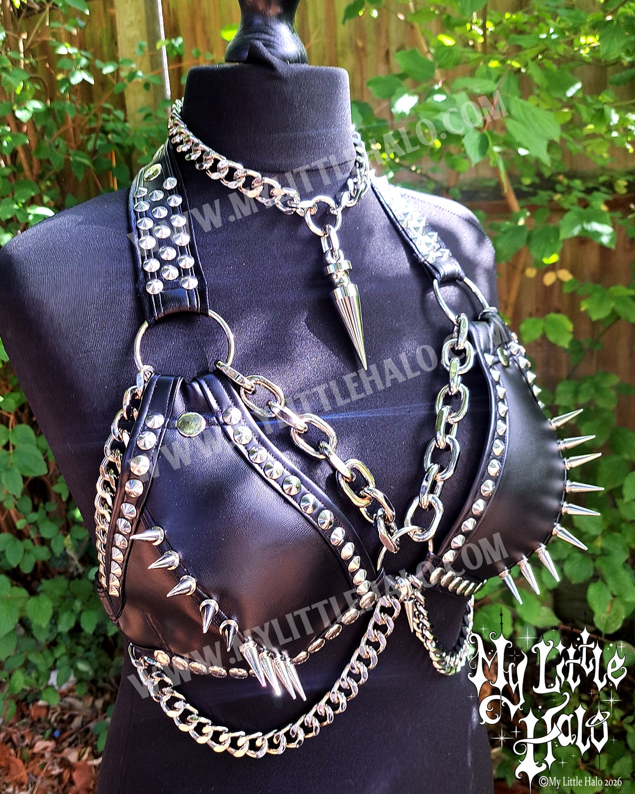 Black Chunky Chain Spiked Bikini Top