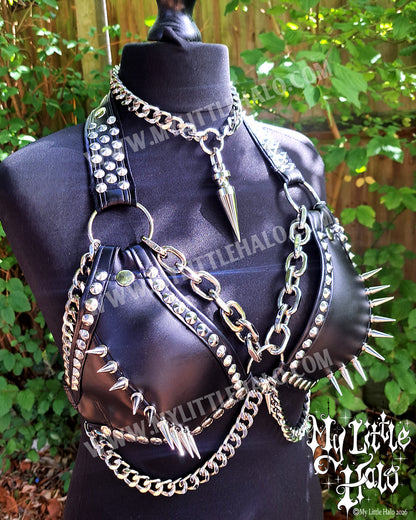 Black Chunky Chain Spiked Bikini Top