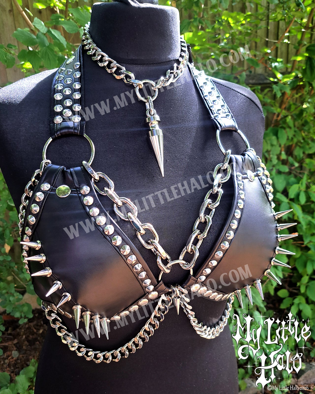 Black Chunky Chain Spiked Bikini Top