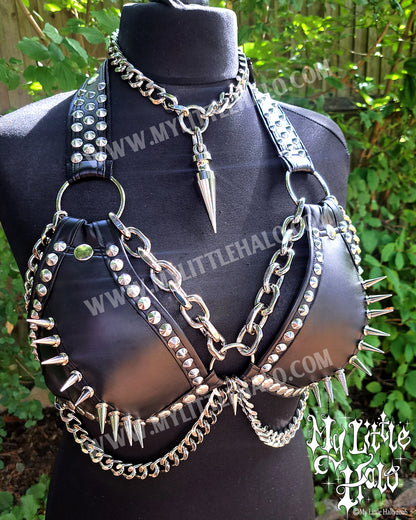 Black Chunky Chain Spiked Bikini Top