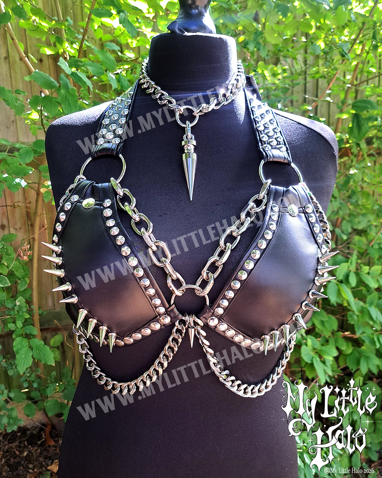 Black Chunky Chain Spiked Bikini Top