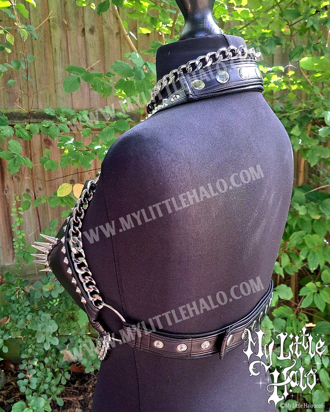 Black Chunky Chain Spiked Bikini Top