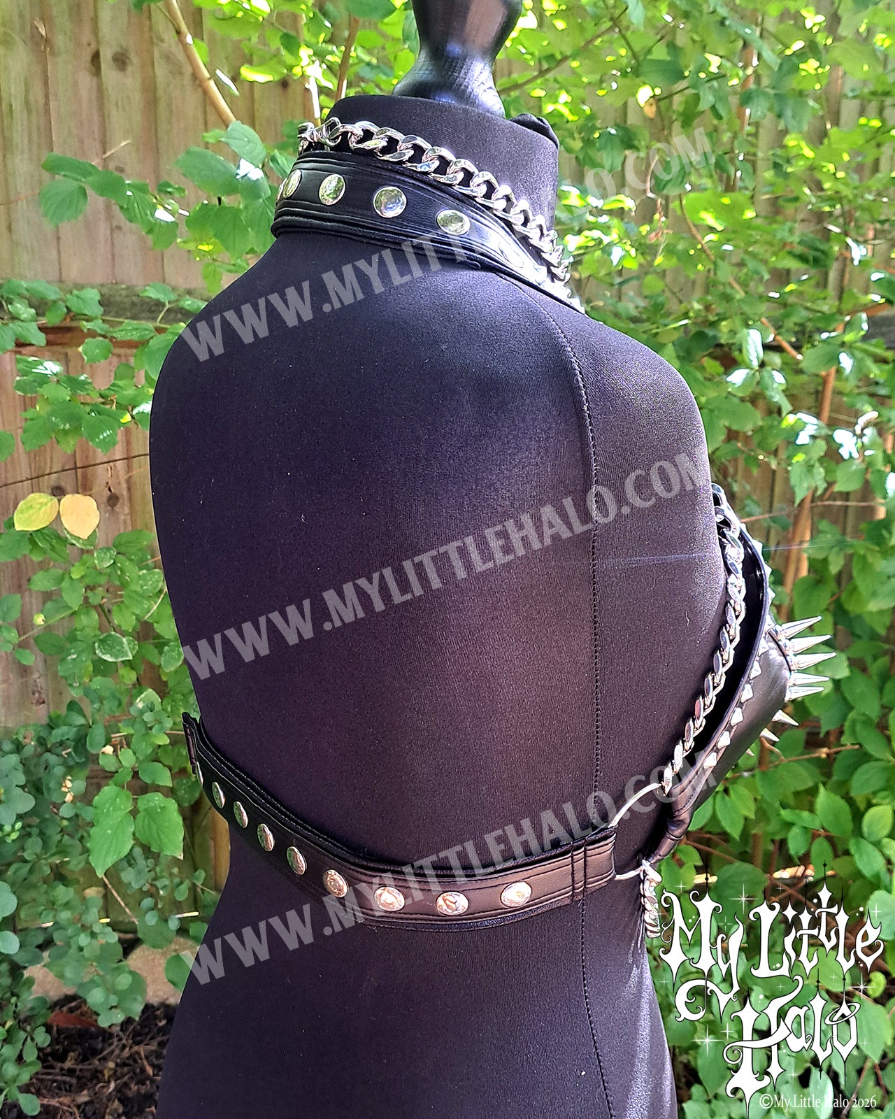 Black Chunky Chain Spiked Bikini Top