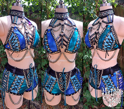 Blue & Teal Halter Bra & Shorts Set