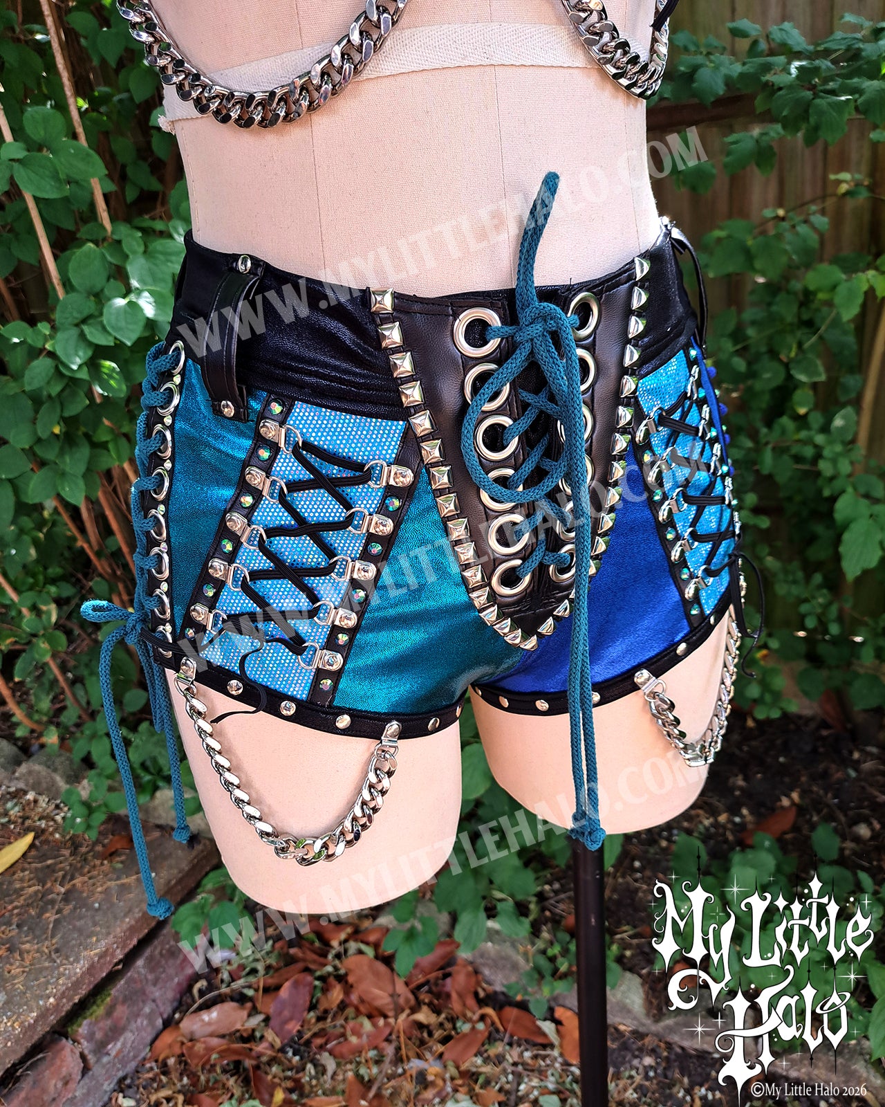 Blue & Teal Halter Bra & Shorts Set
