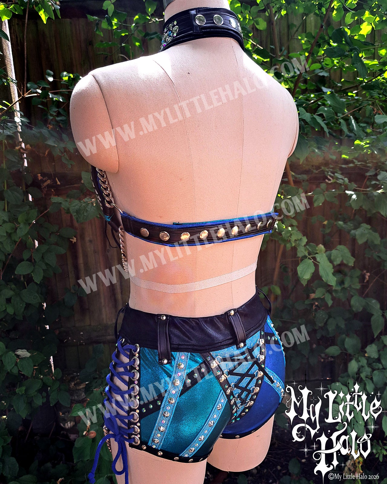Blue & Teal Halter Bra & Shorts Set