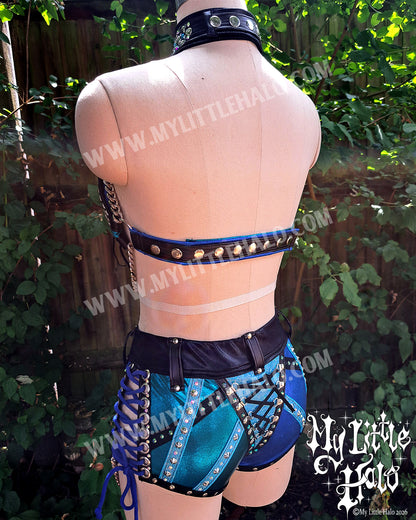 Blue & Teal Halter Bra & Shorts Set