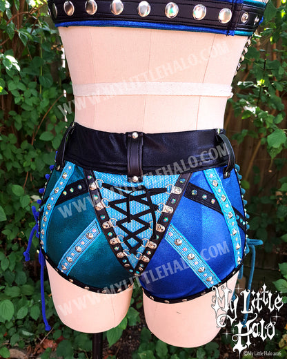 Blue & Teal Halter Bra & Shorts Set