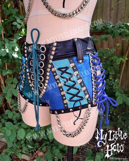 Blue & Teal Halter Bra & Shorts Set
