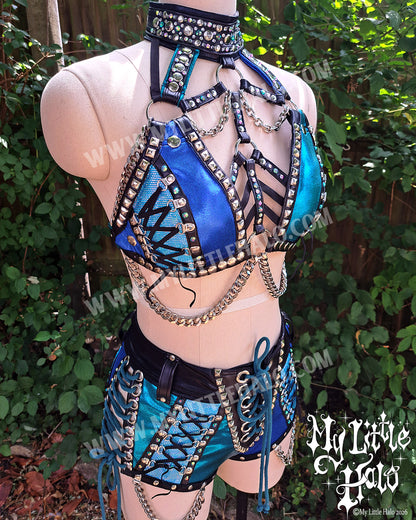 Blue & Teal Halter Bra & Shorts Set