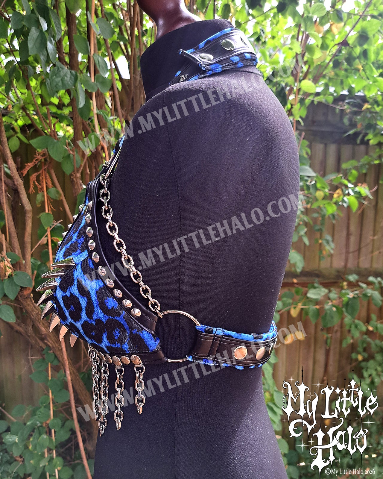 Blue Leopard Print Dragon Claw Spiked Bikini Top