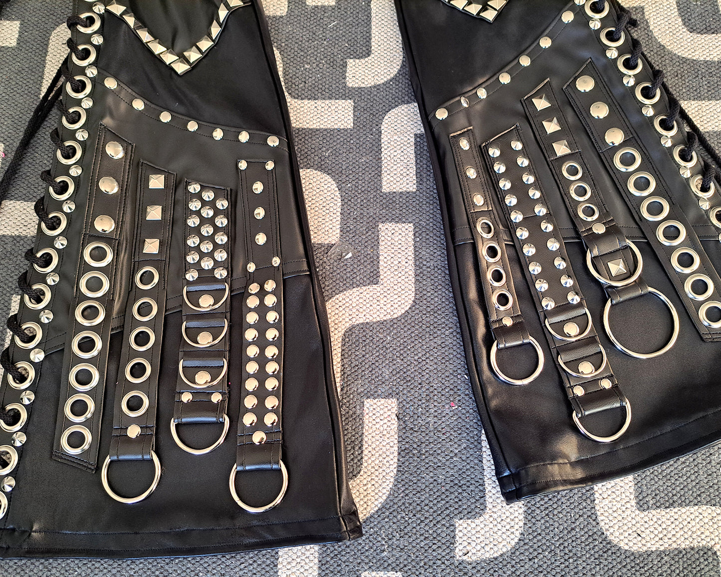 Mid Rise Wet Look Heavy Metal Buckle Strap Pants (Size L)