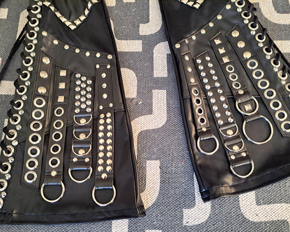 Mid Rise Wet Look Heavy Metal Buckle Strap Pants (Size L)