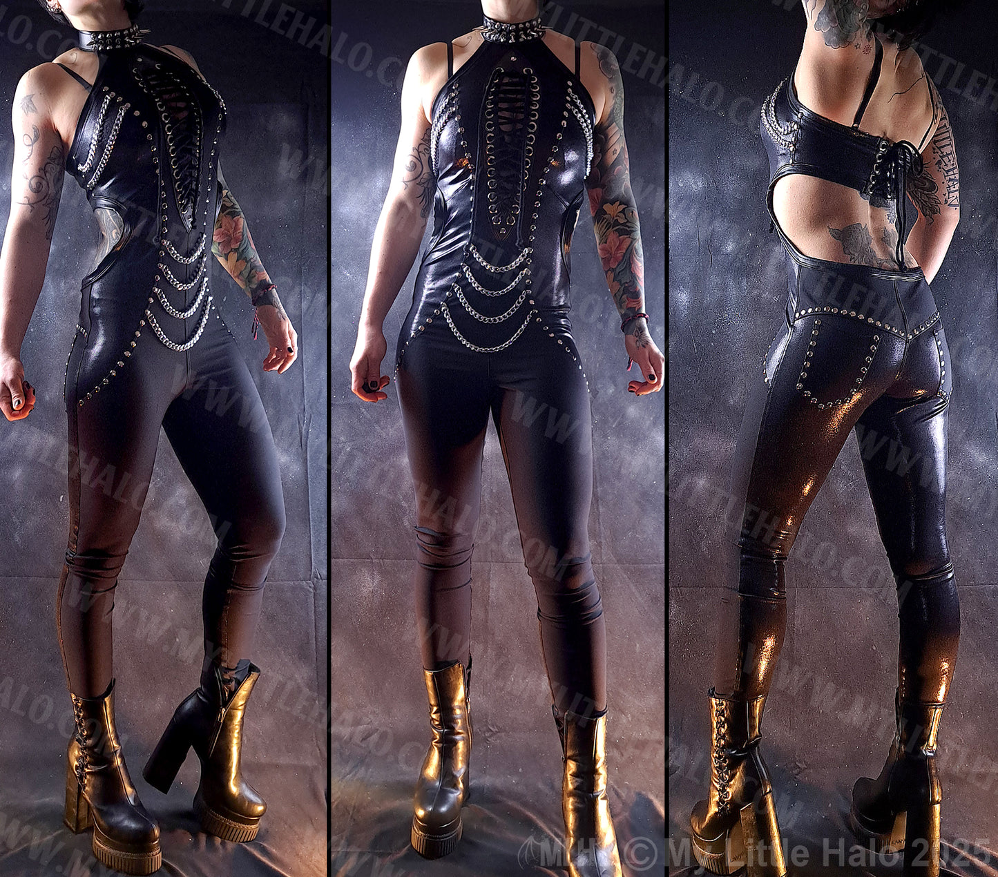 #12 Spiked Lace up Peephole Catsuit