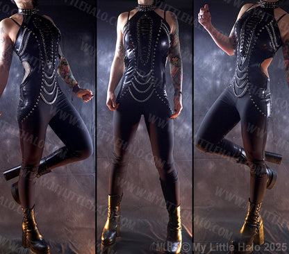#12 Spiked Lace up Peephole Catsuit