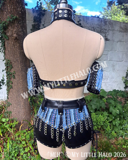 Distressed Denim & Leather Rhinestone Wrestling Set
