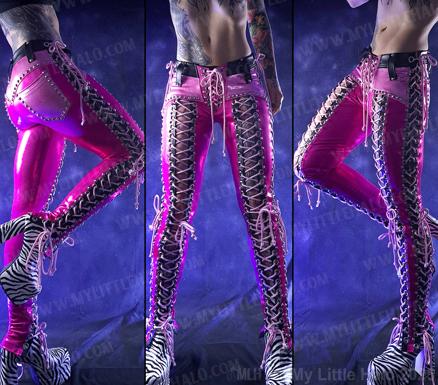 #9 Pink & Black Double Lace up Pants