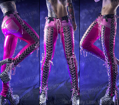 #9 Pink & Black Double Lace up Pants
