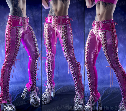 #14 Pink & Silver Double Lace up Skinny Pants