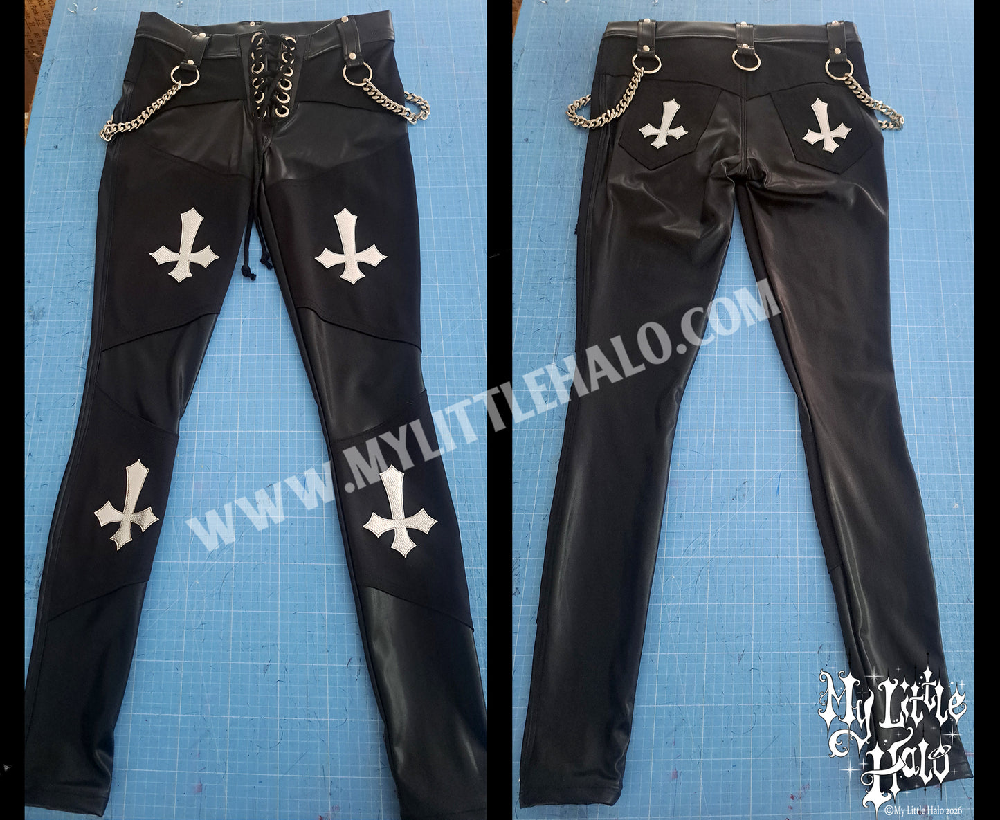 Black Wet Look Crucifix Pants Size M