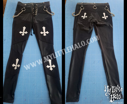 Black Wet Look Crucifix Pants Size M