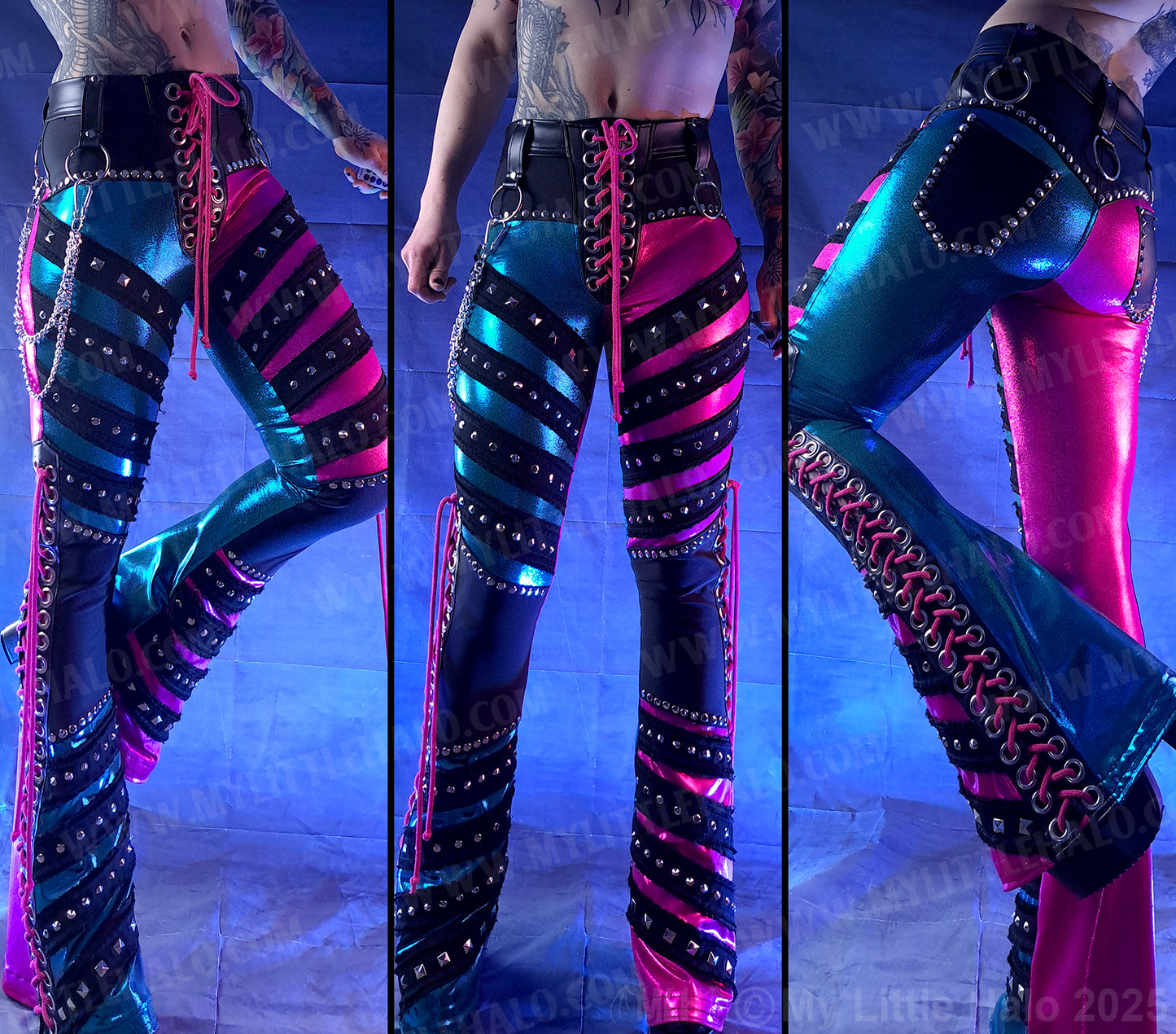 #9 Pink & Turquoise Lace up Flare Pants