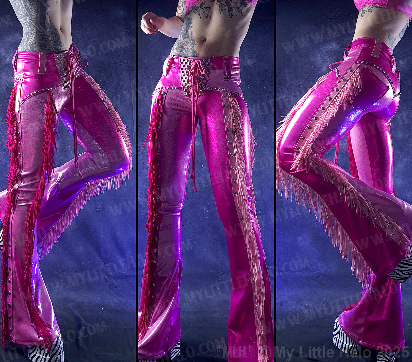 #17 Light Pink, Dark Pink & Silver Fringed Flares
