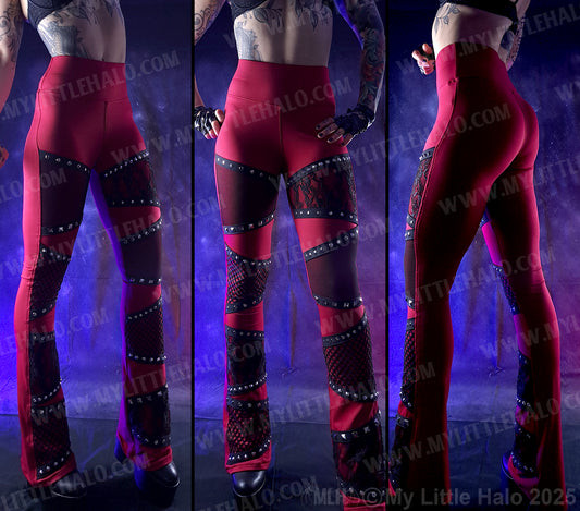#10 Deep Red & Black Fishnet & Lace Bootcut Pants