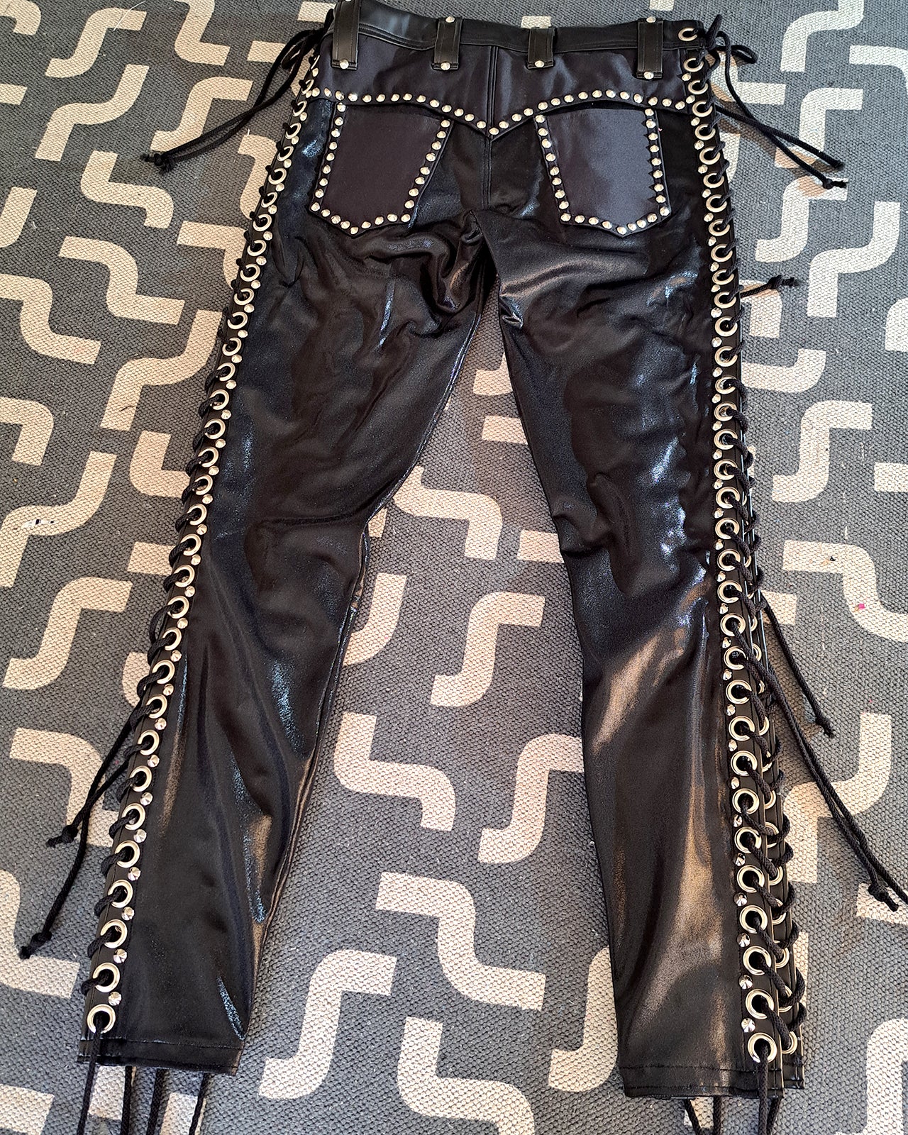 Black Double Lace up Skinny Pants (Size L/XL)
