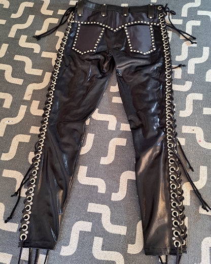 Black Double Lace up Skinny Pants (Size L/XL)